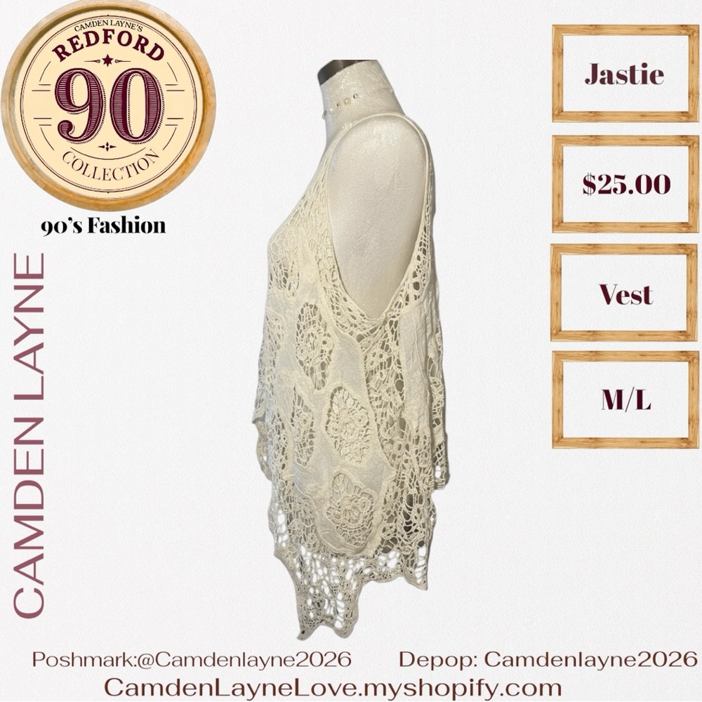 Jastie Crocheted Cream Lace Boho Vest - Picture 8 of 9